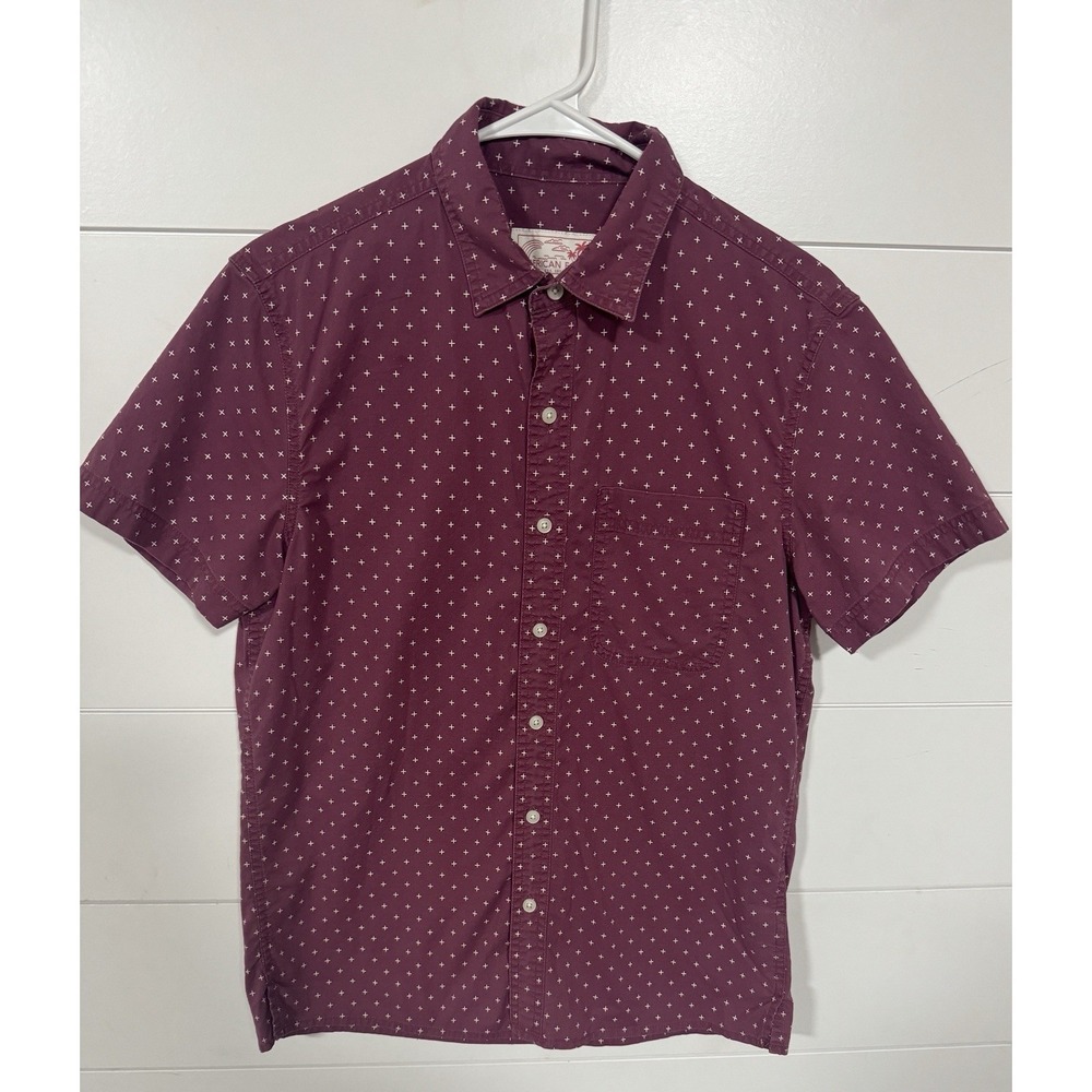 American Eagle Y2K Shirt Men Size S Red Geometric Resort Button Down Lightweight